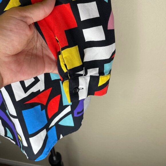 Big Dart Vintage Op Art Dopamine Colorblock Button Collared Blouse Shirt Top 8 - Picture 6 of 11